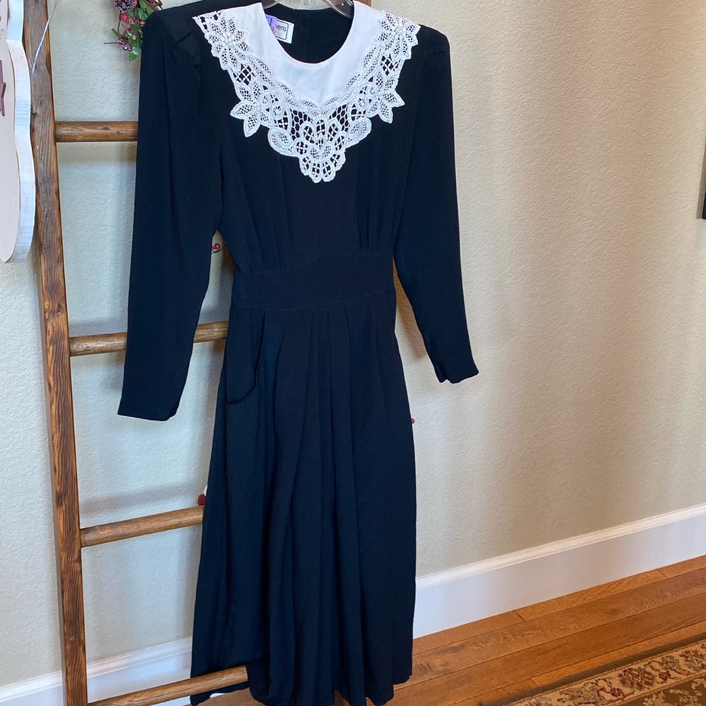 Vintage Karin Stevens Embroidered, Beaded & Laced Black Maxi Dress, 6 Petite